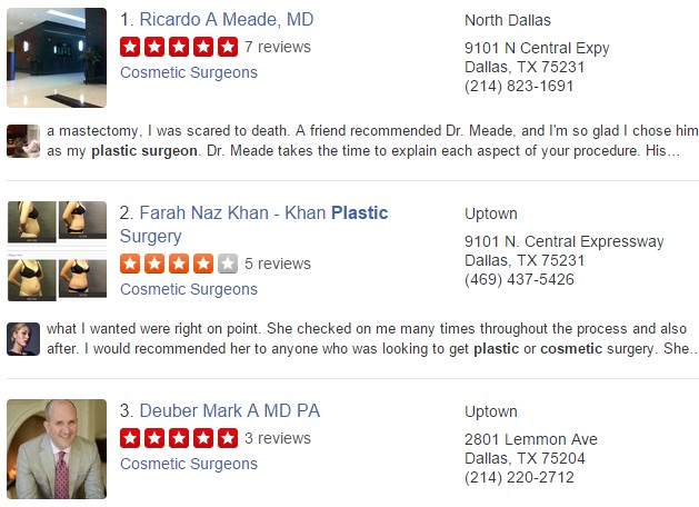 plastic surgeon seo reviews on Yelp